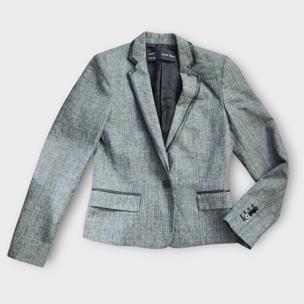 Zara Houndstooth Crop Blazer Fitted Womens Size S